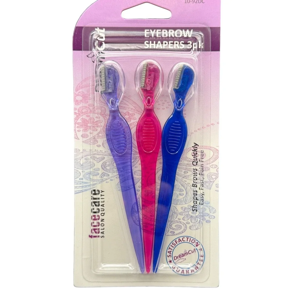 DreamCut Eyebrow Shapers 3pk Facecare Salon Quality Razors 10-92DC Multicolor